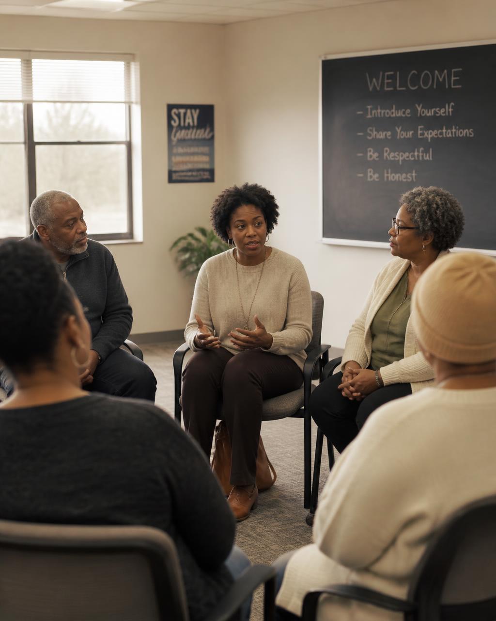 Community group discussion during a Goode Method education session